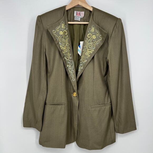 Vtg R&K Originals Silk Pant Suit Blazer Womens 8 Tan 2 pc Embroidered Dead Stock - Picture 2 of 15